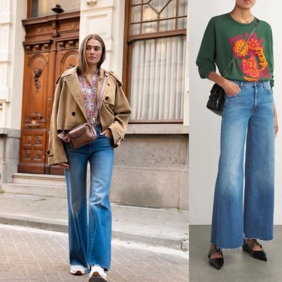 MOTHER The Roller High Rise Wide Leg Jeans in Riding the Cliffside, SIZE 32 1187